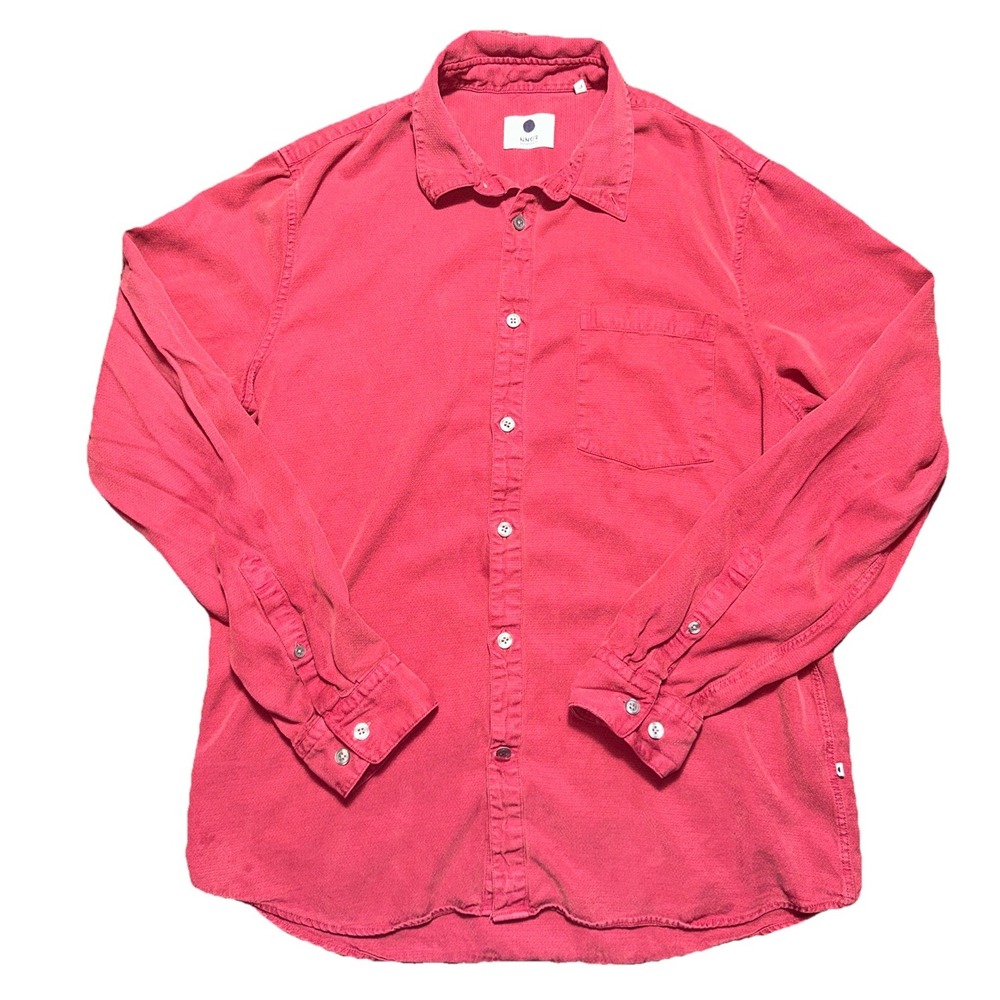 NN07 No Nationality Button Up Shirt Mens Large Tencel Maroon Long Sleeve Falk